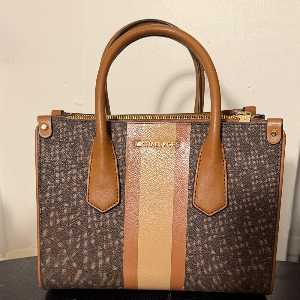 Michael Kors Maple Small Studded Saffiano Leather Satchel.